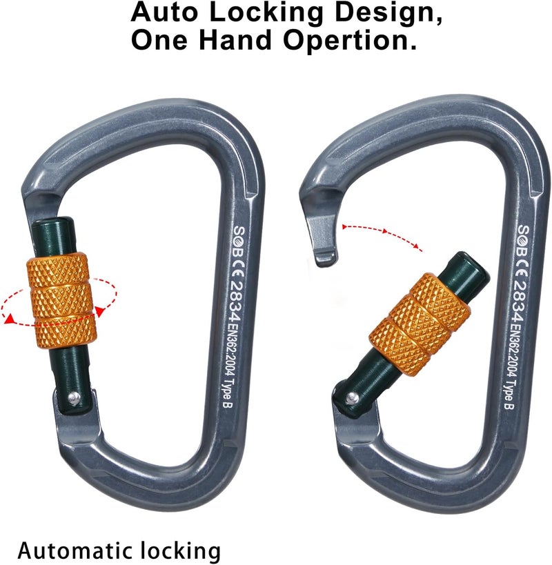 SOB Auto Locking Climbing Carabiner Clips,Heavy Duty Asymmetrical Carabiner Connector Used for Rappelling Gear Rescue Outdoor Projects Dog Leash - Image 5